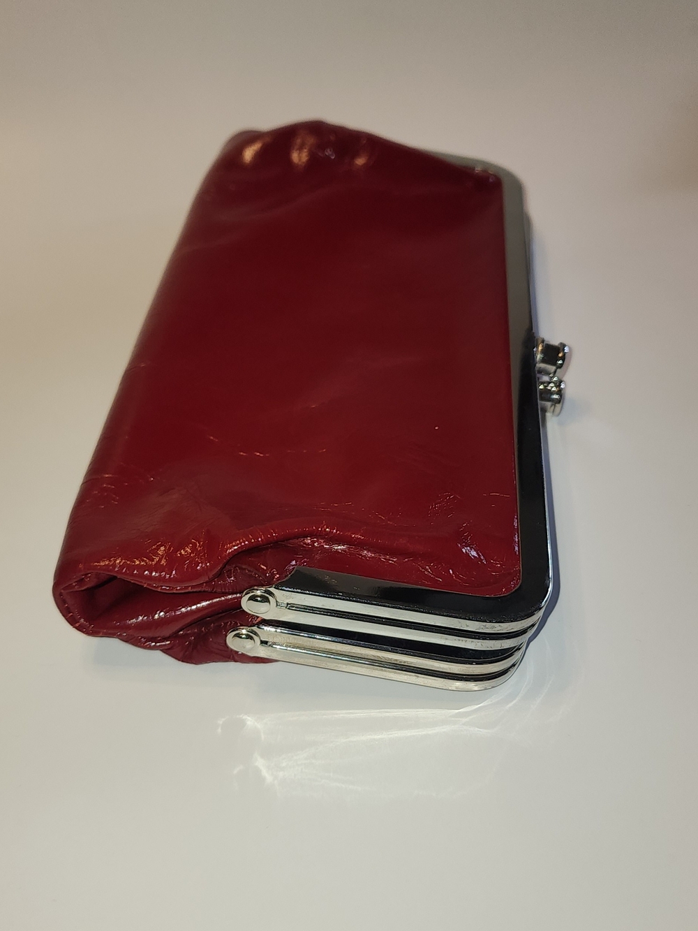 Red Patent Frame Double Kisslock Clutch Wallet